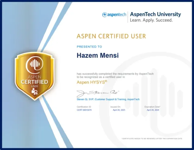 Aspen Certified User in Aspen HYSYS®